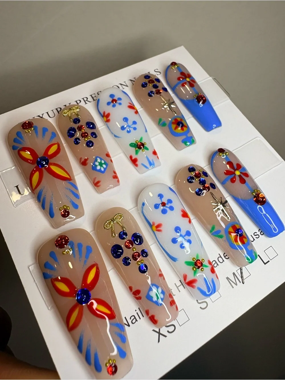 Hand-Painted Floral Press-On Nails - Multi Color